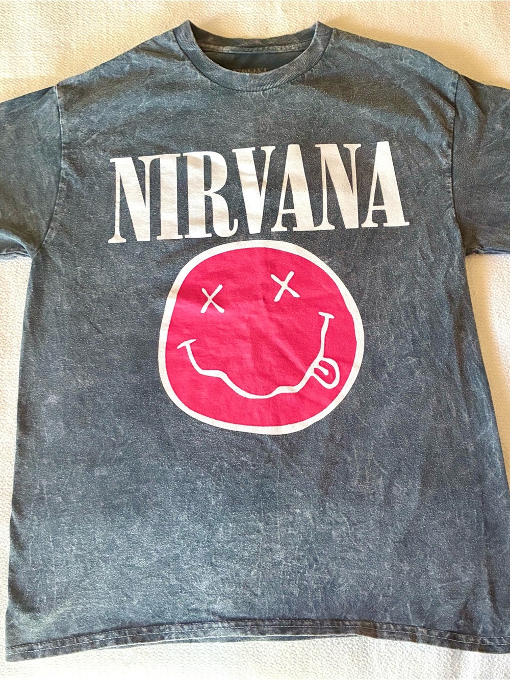 NIRVANA Black Tee with Pink Smiley Logo ‘93 Tour Shirt